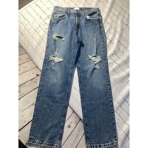 Favorite Daughter The Tommy Low Slung Long Straight Jeans Boston Distressed Blue